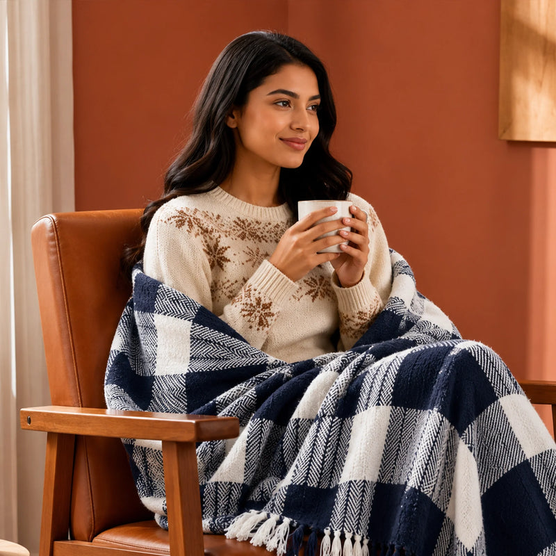 Breton Blue Harlequin - Plaid Woven Throw-4