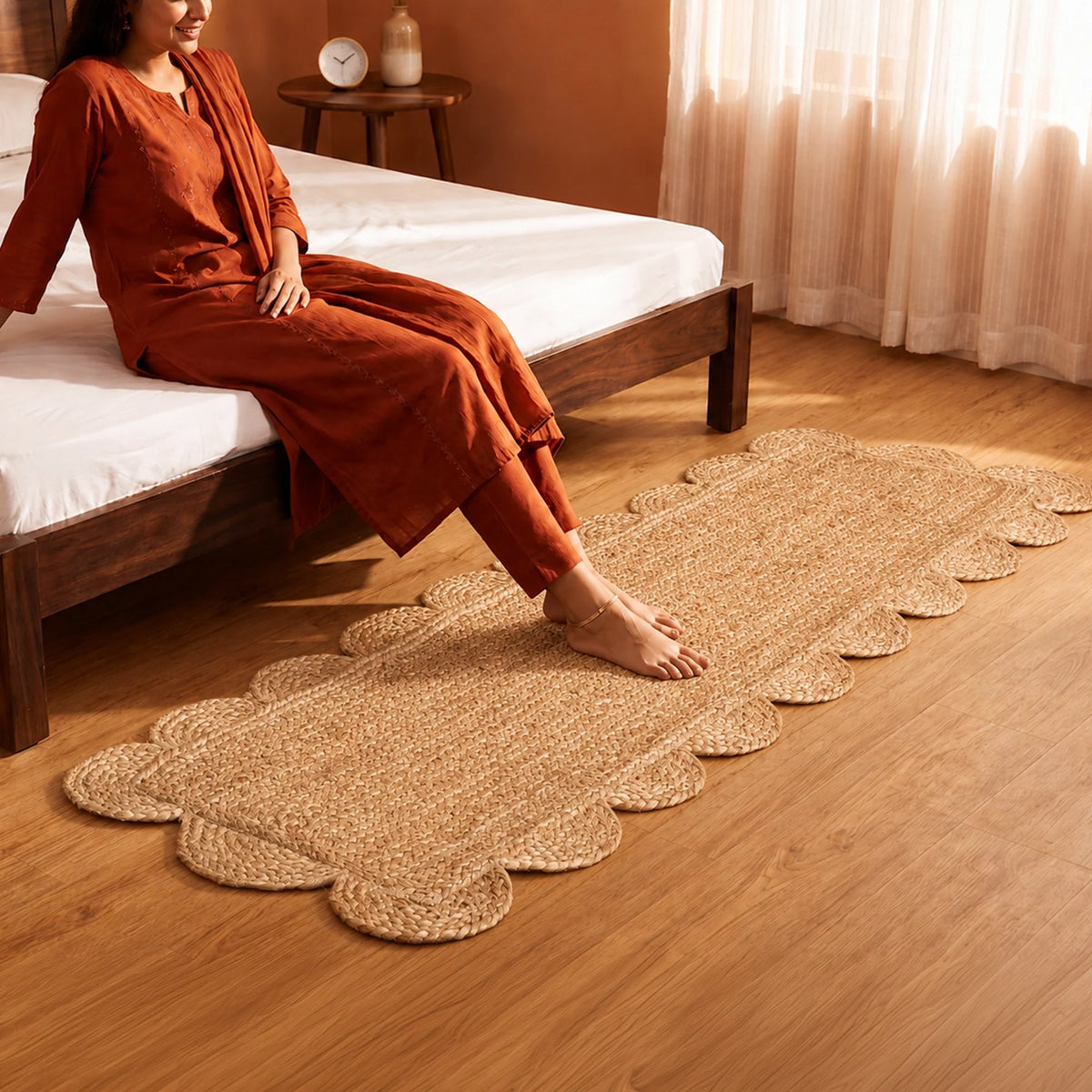 Natural Scalloped Jute Area Rug - Rectangular-43