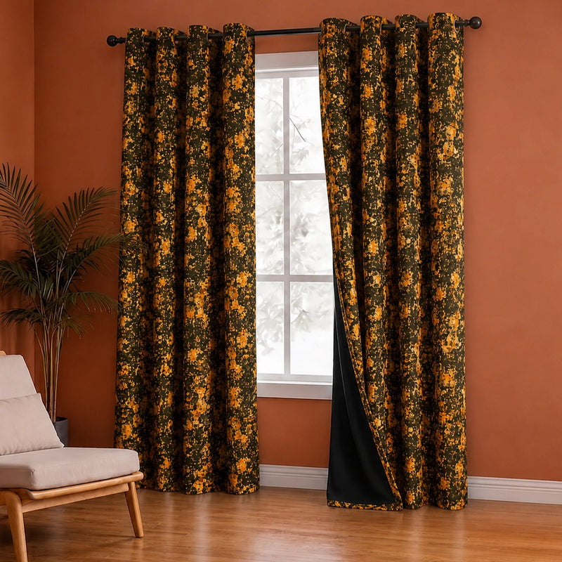 Imprimer Abstract - Digital Printed Blackout Curtain (Black & Mustard)-4