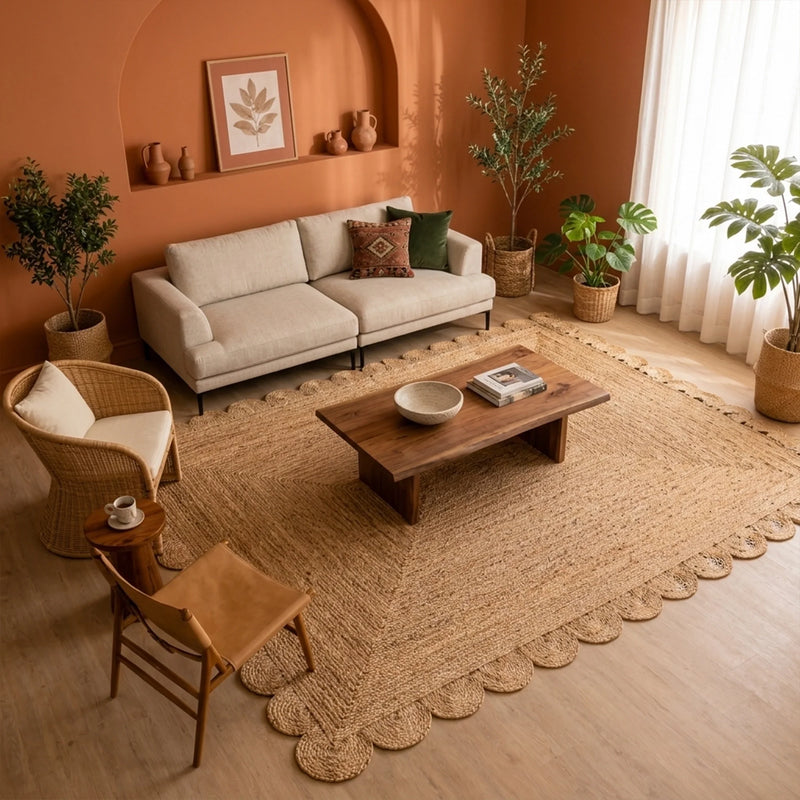Natural Scalloped Jute Area Rug - Rectangular-37