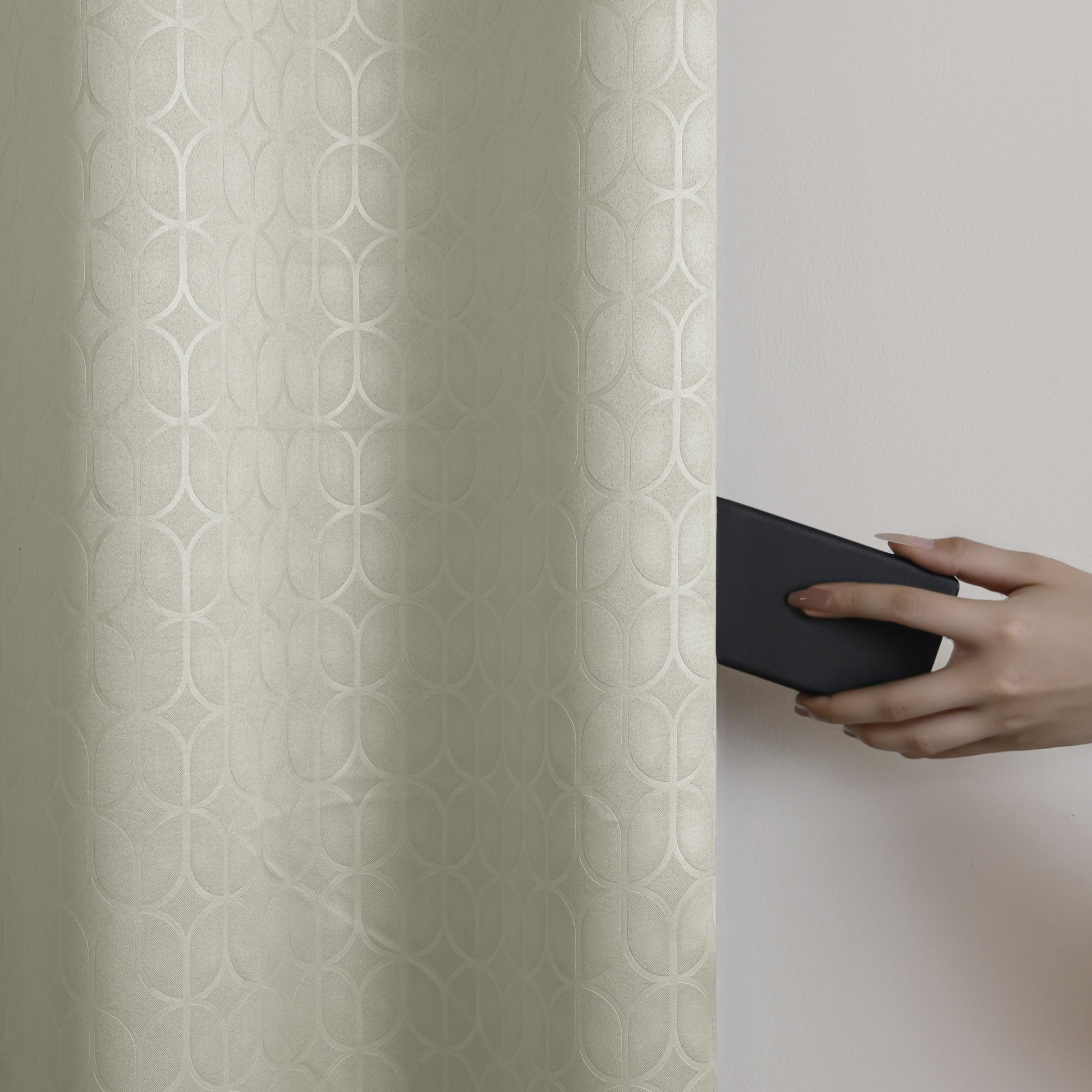 Off White Solid Eyelet Curtain-4