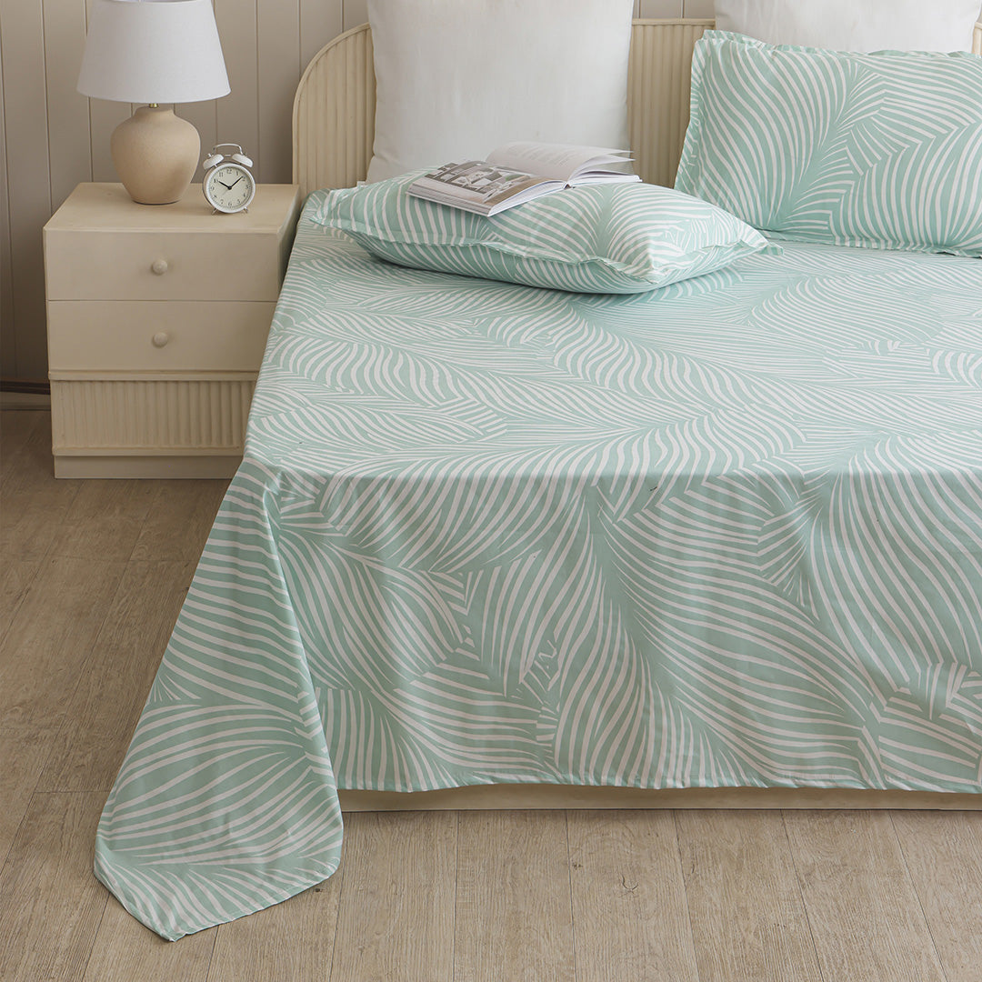 Mint Green Feather - Bedsheet (Green & White)-4
