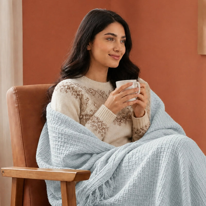 Ice Blue - Waffle Throw-4
