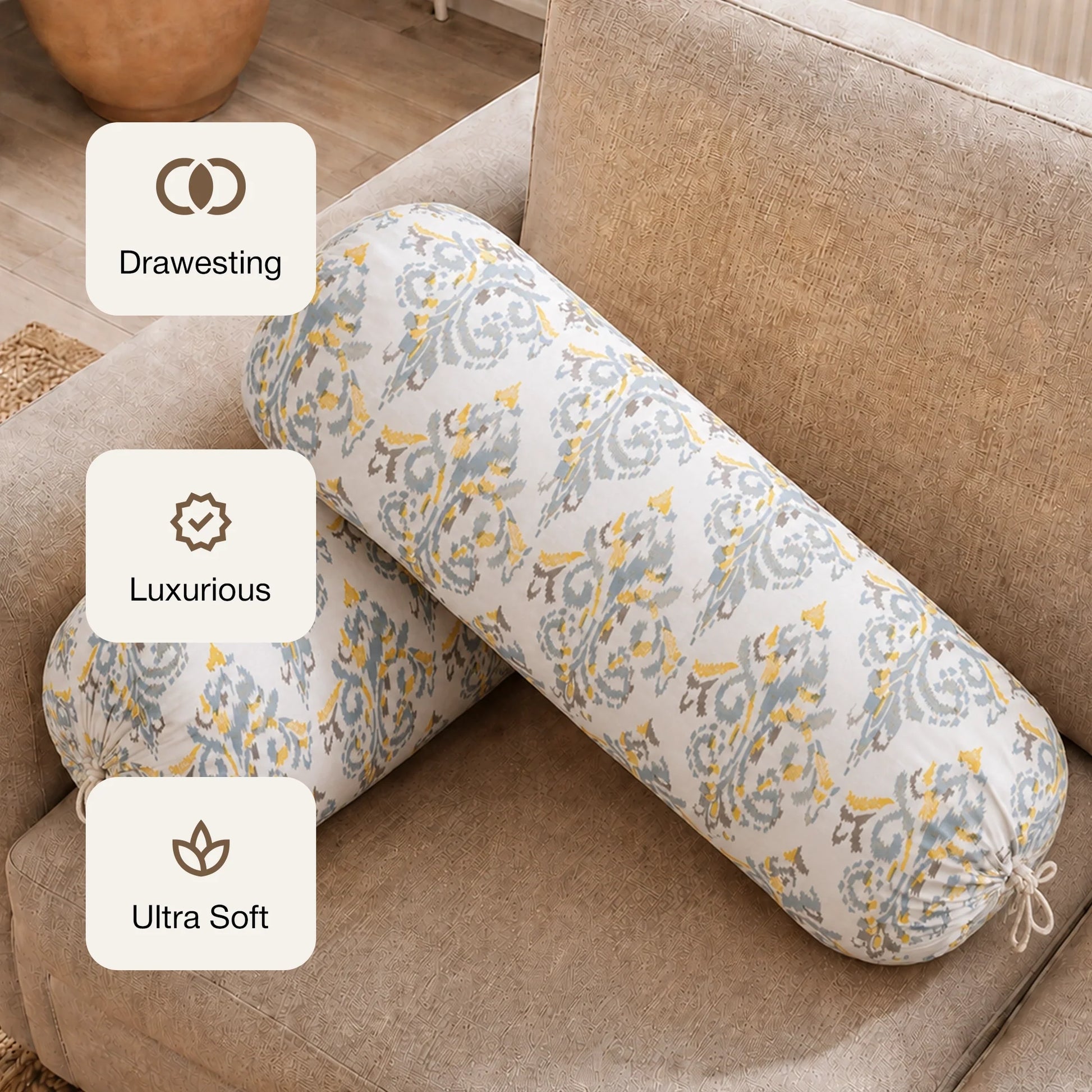 Imprimer Ikat - Printed Bolster Cover (Yellow)-4