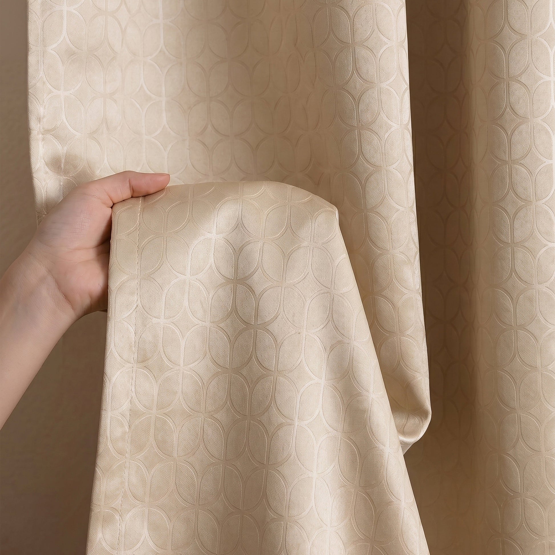 Beige Rod Pocket Solid Curtain-4