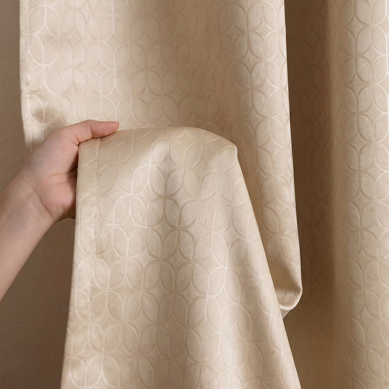 Beige Rod Pocket Solid Curtain-4