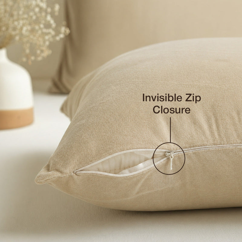 Fort Royal - Velvet Solid Dye Cushion Cover (Beige)-5