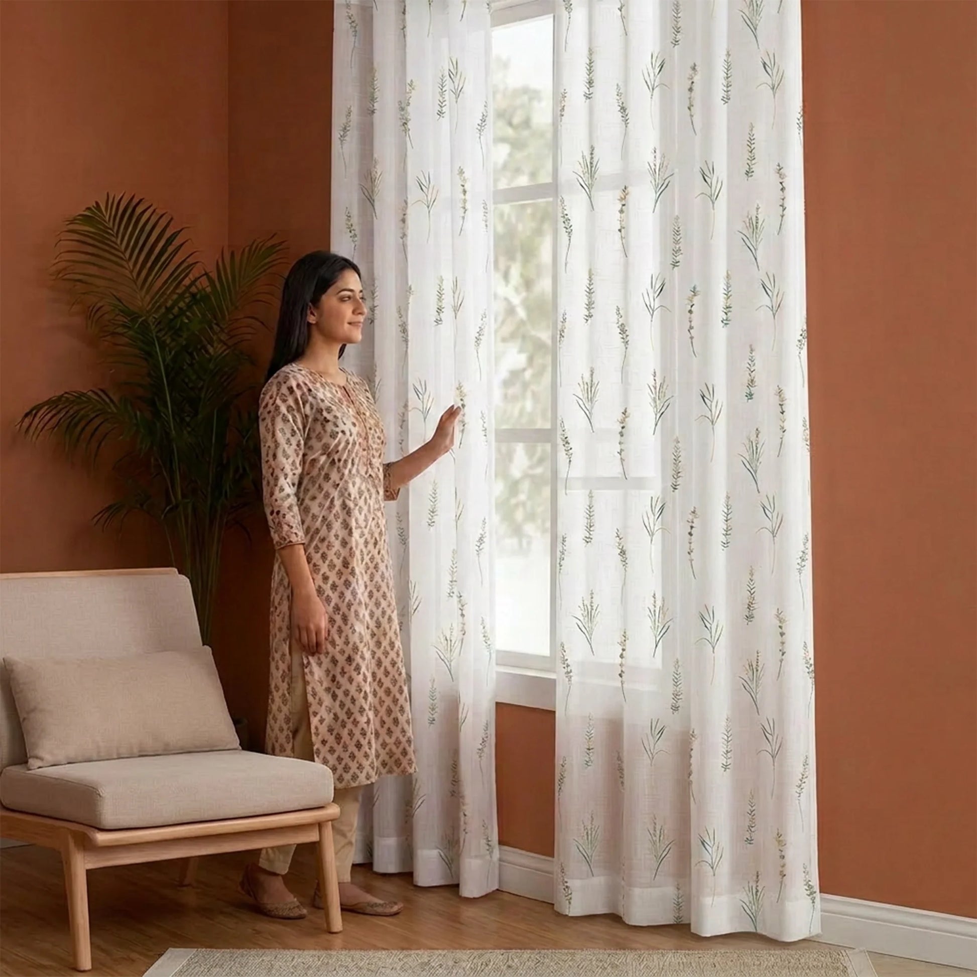 Imprimer Leafscape - Printed Eyelet Sheer Curtain-3