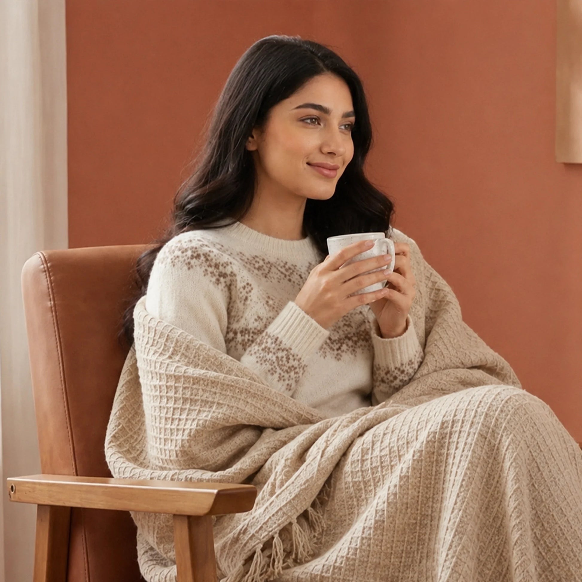 Beige - Waffle Throw-4