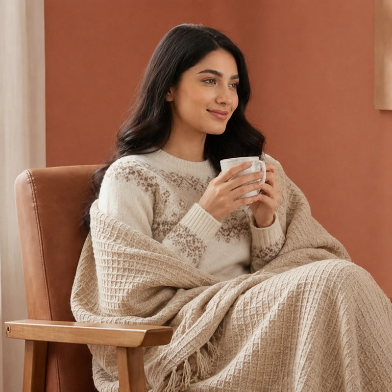 Beige - Waffle Throw-4