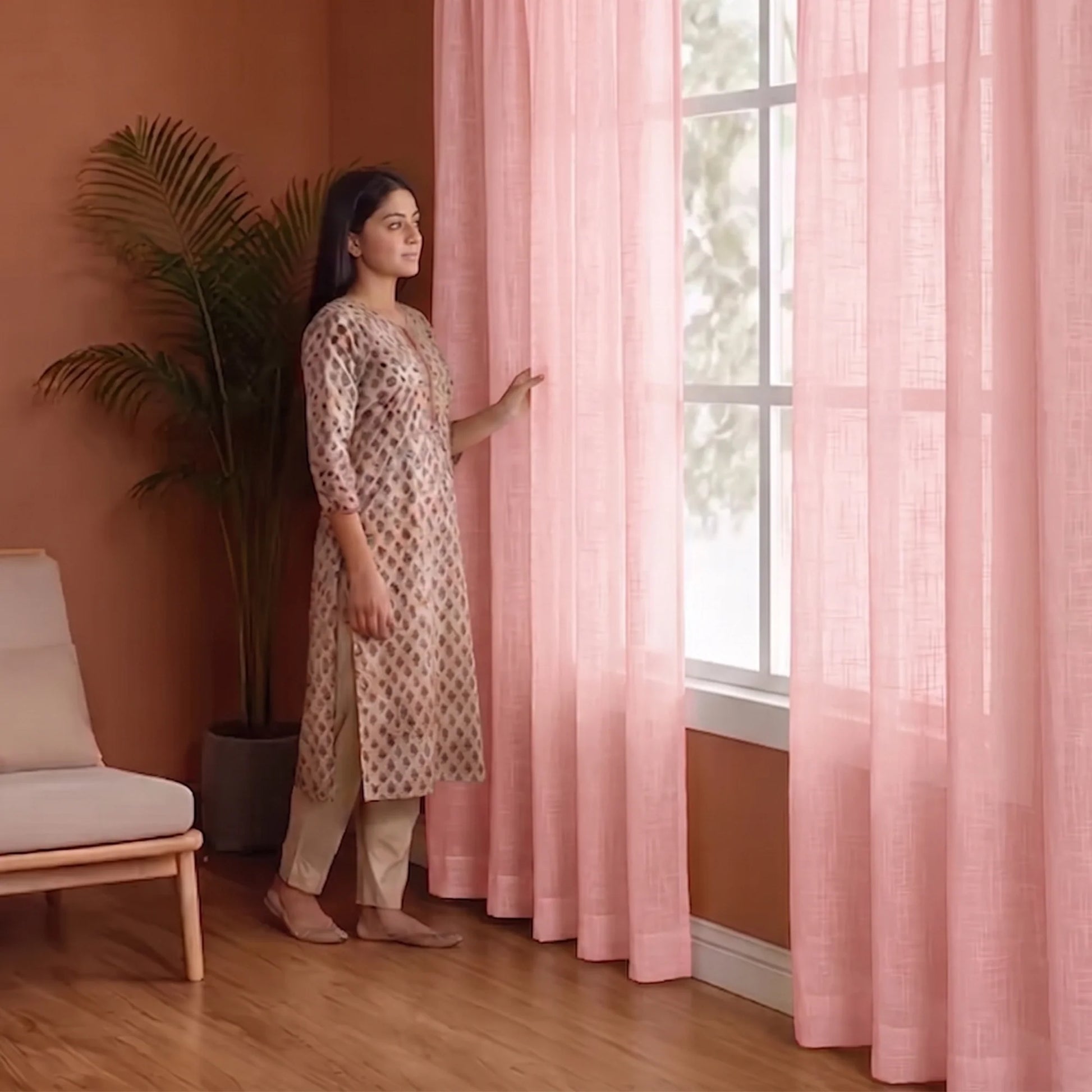 Fort Absolute - Rod Pocket Pink Sheer Curtain-3