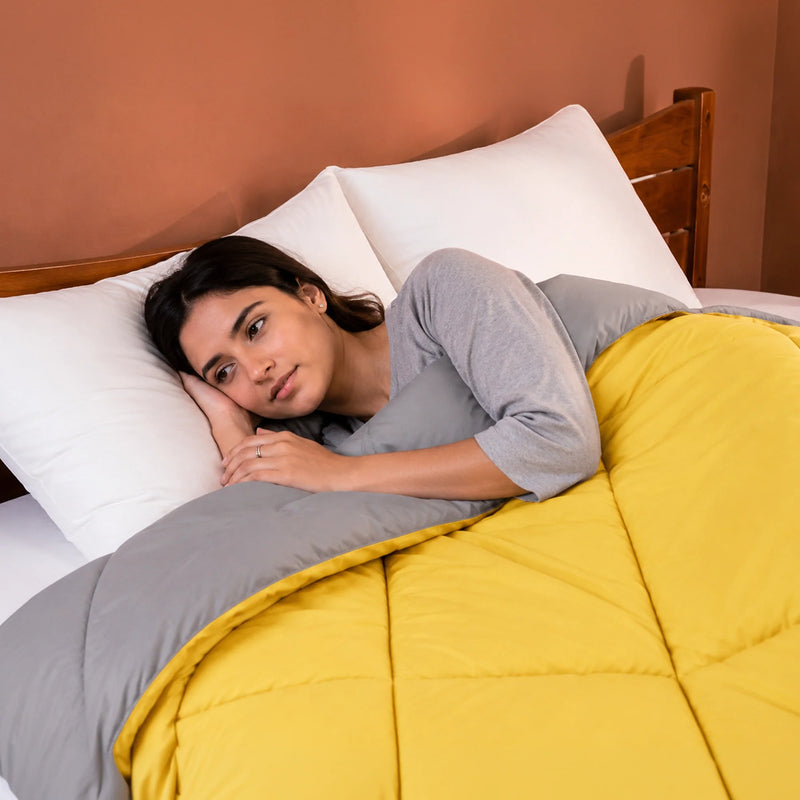 Fort - Box Stitch Duvet Comforter (Mango Yellow & Dark Grey)-5
