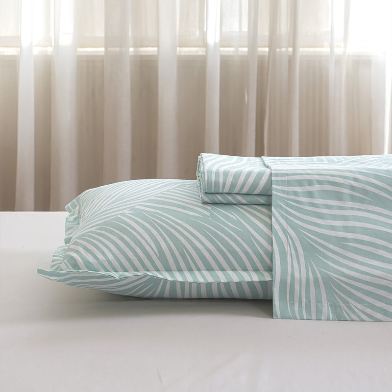 Mint Green Feather - Bedsheet (Green & White)-5