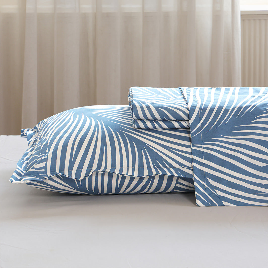 Blue Feather - Bedsheet (Blue & White)-5