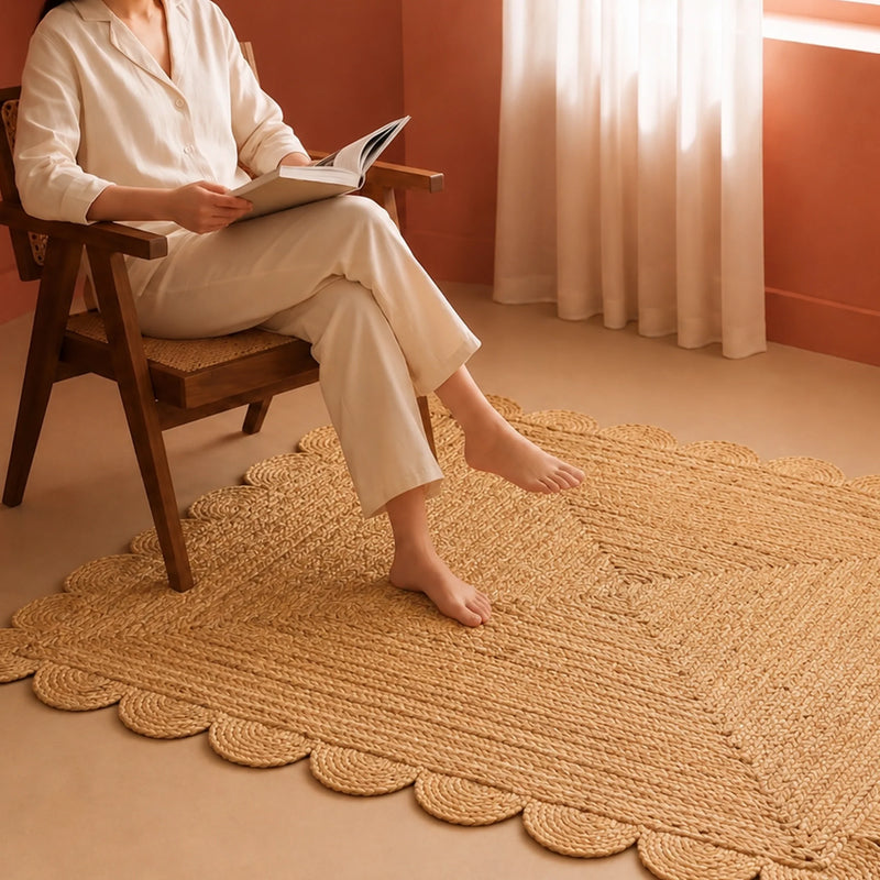 Natural Scalloped Jute Area Rug - Rectangular-38