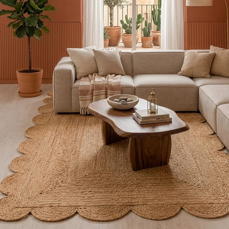 Natural Scalloped Jute Area Rug - Rectangular-24