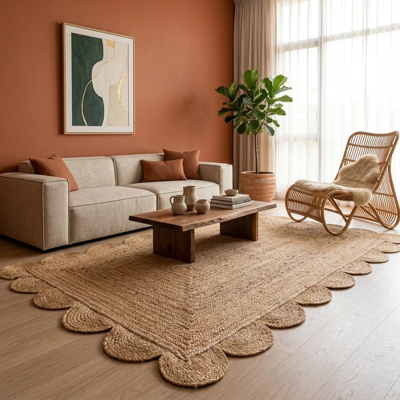 Natural Scalloped Jute Area Rug - Rectangular-17