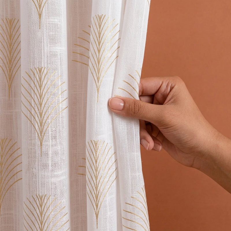 Imprimer Palmetto Plume - Gold Tree Printed Eyelet Sheer Curtain-4