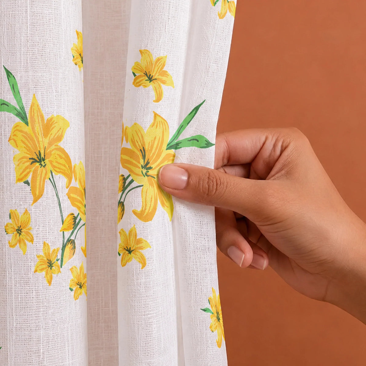 Imprimer Gleamflora - Flower Printed Eyelet Curtain (Yellow)