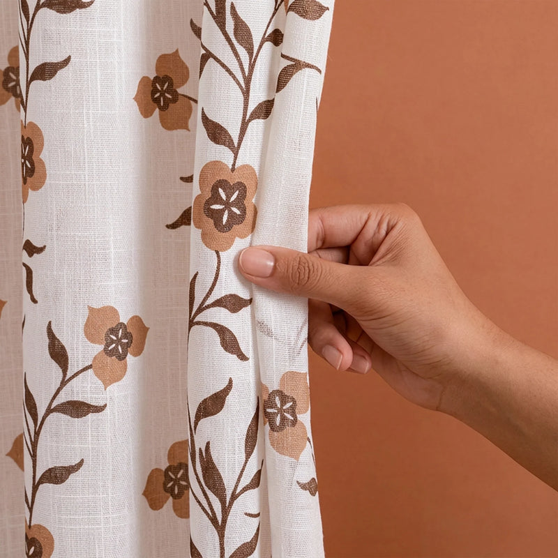 White Floral Velora Wines Eyelet Printed Sheer Curtain-2