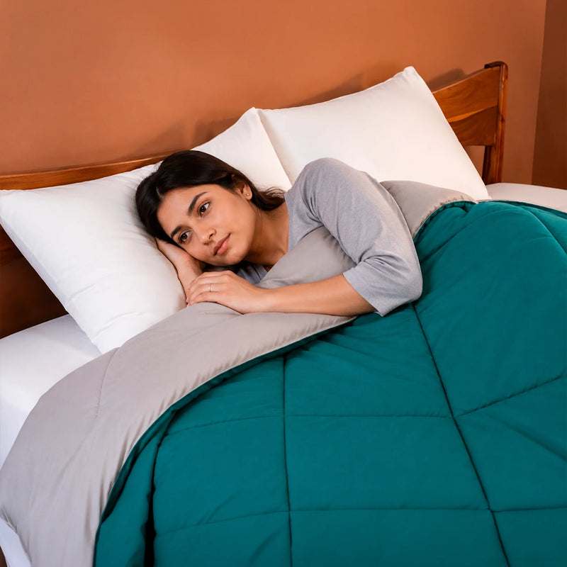 Fort - Box Stitch Duvet Comforter (Teal & Light Grey)-5