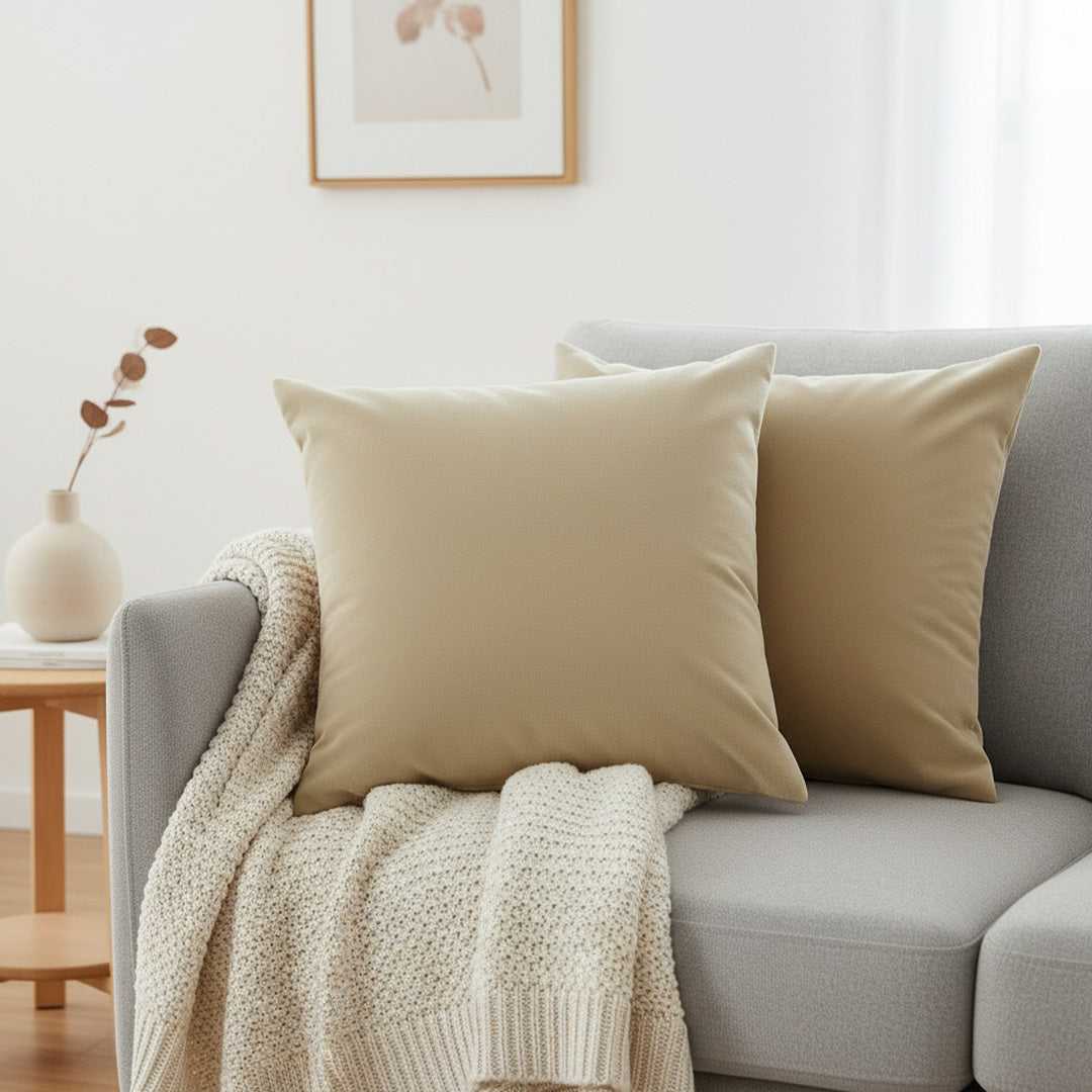 Fort Royal - Velvet Solid Dye Cushion Cover (Beige)-2