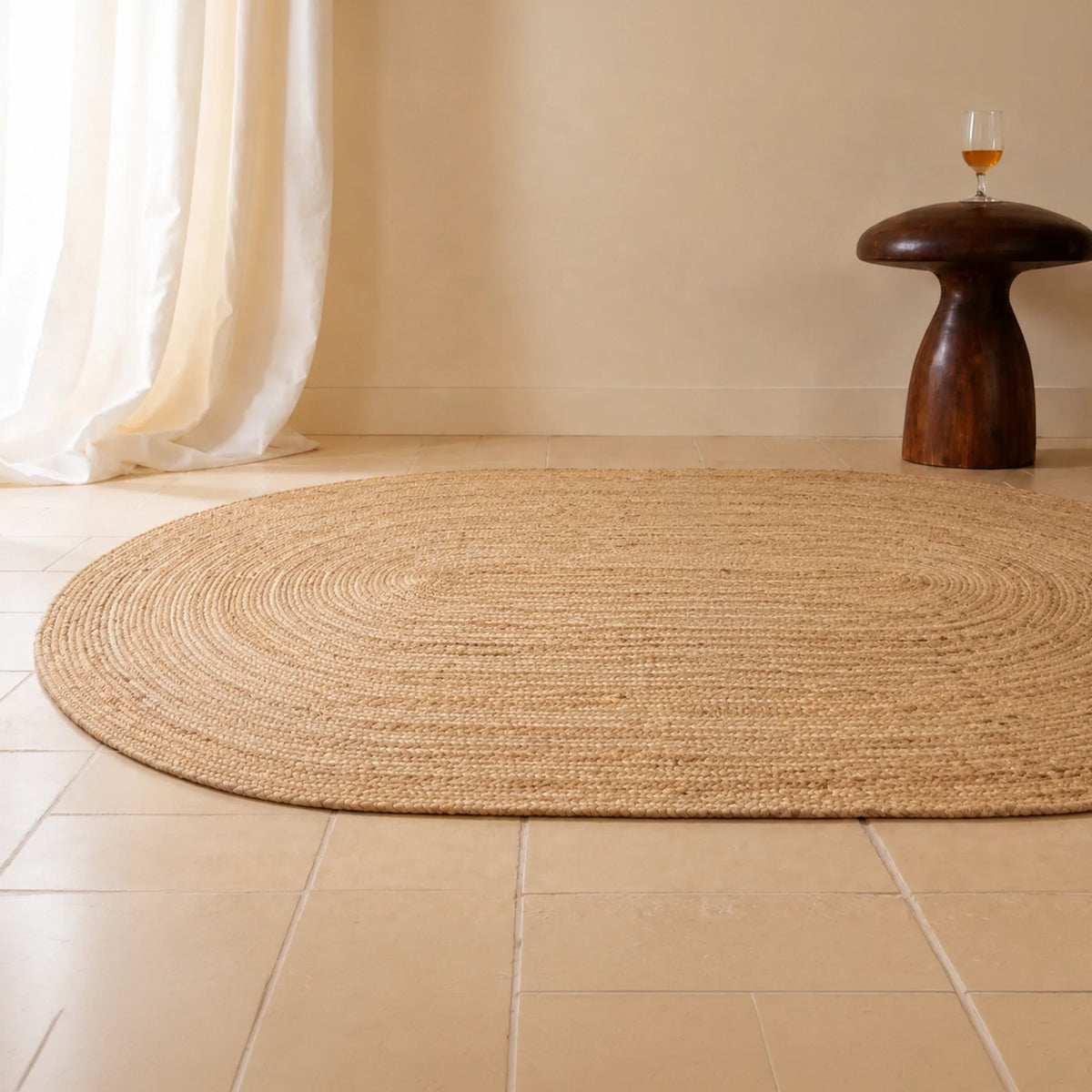 Solid Braided Jute Area Rug - Oval-6