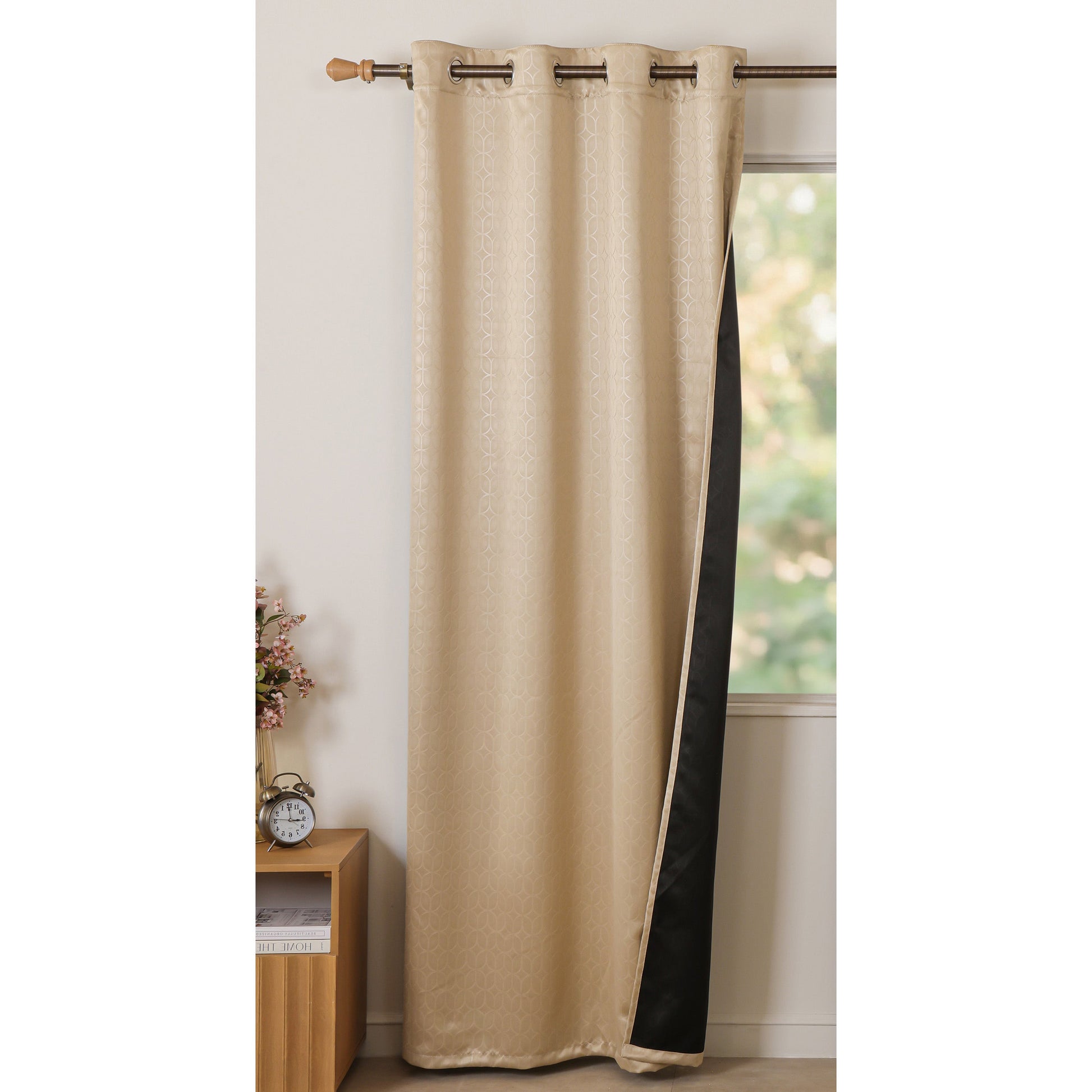 Beige Solid Eyelet Curtain-6
