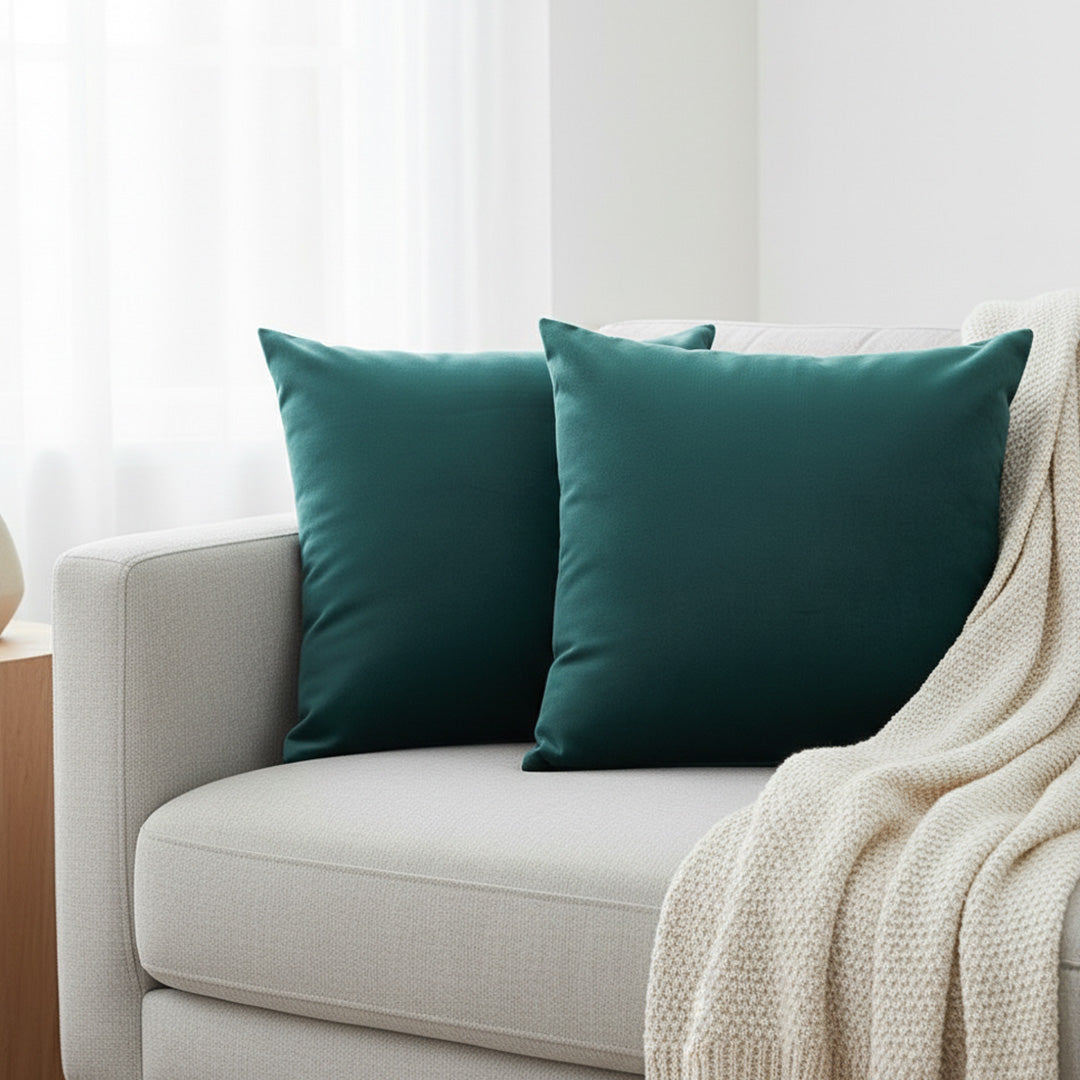 Fort Royal - Velvet Solid Dye Cushion Cover (Rama Green)-2