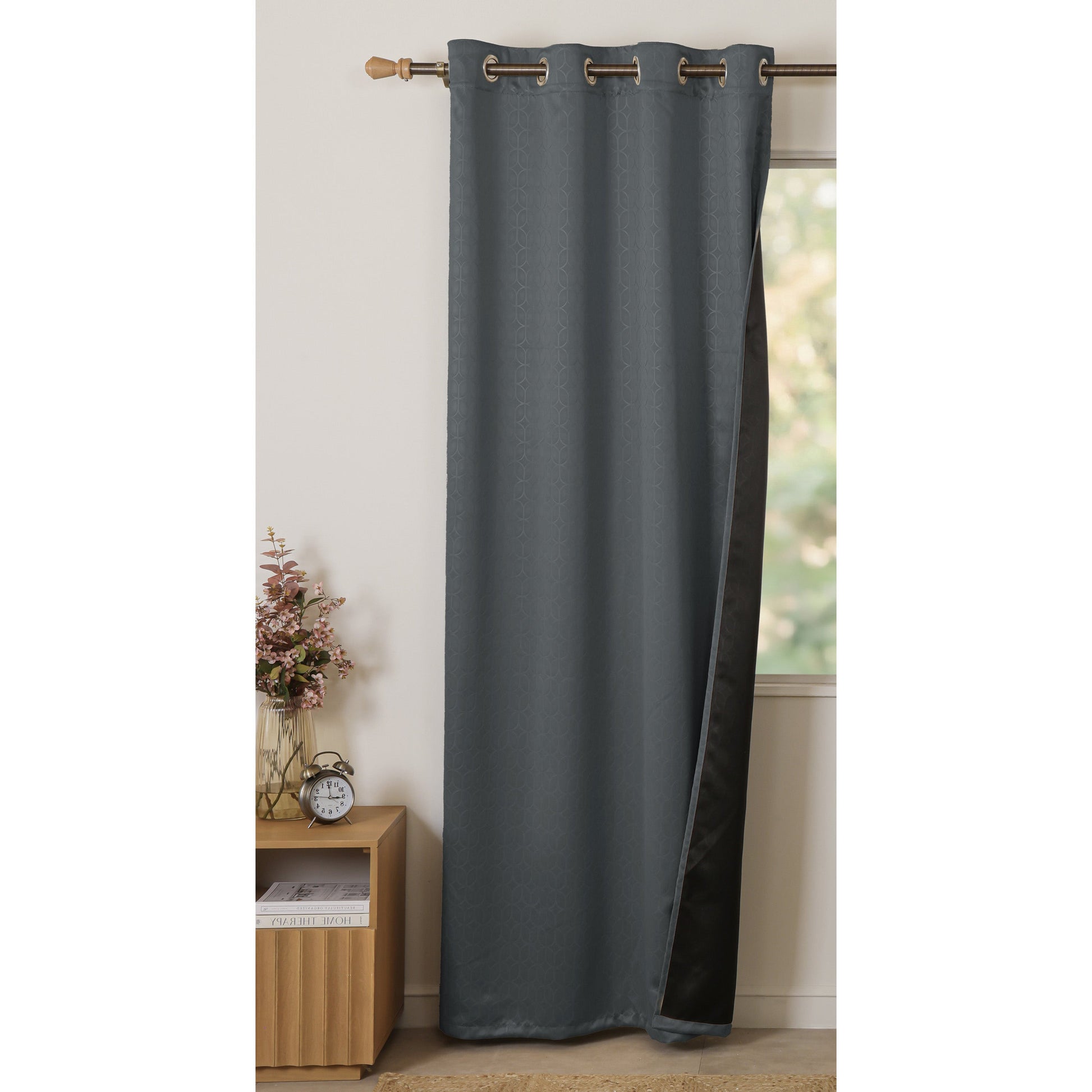 Grey Solid Eyelet Curtain-6