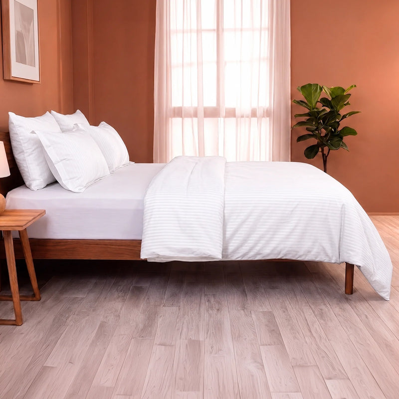 Breton Mellow - Satin Stripe Duvet Cover (White)-6