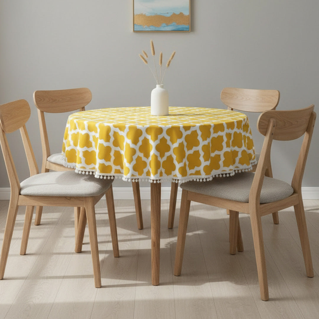 Cotton Quatrefoil Printed Dining Table Cover-17