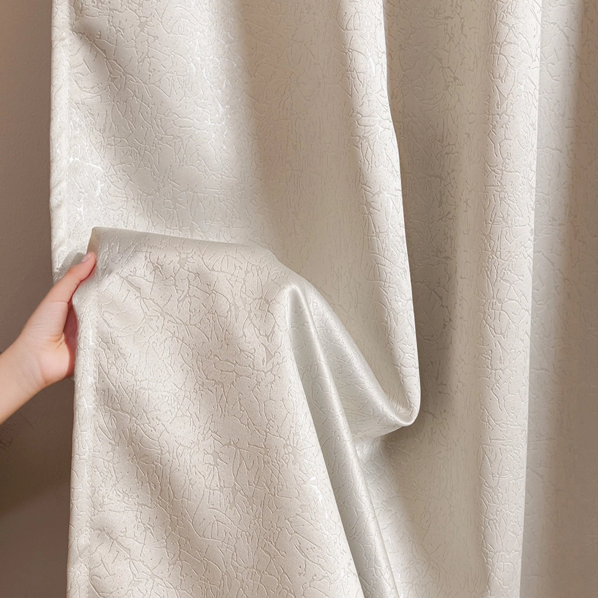 Fort Essential Abstract - Eyelet Black Backing Blackout Curtain (Off White)-6