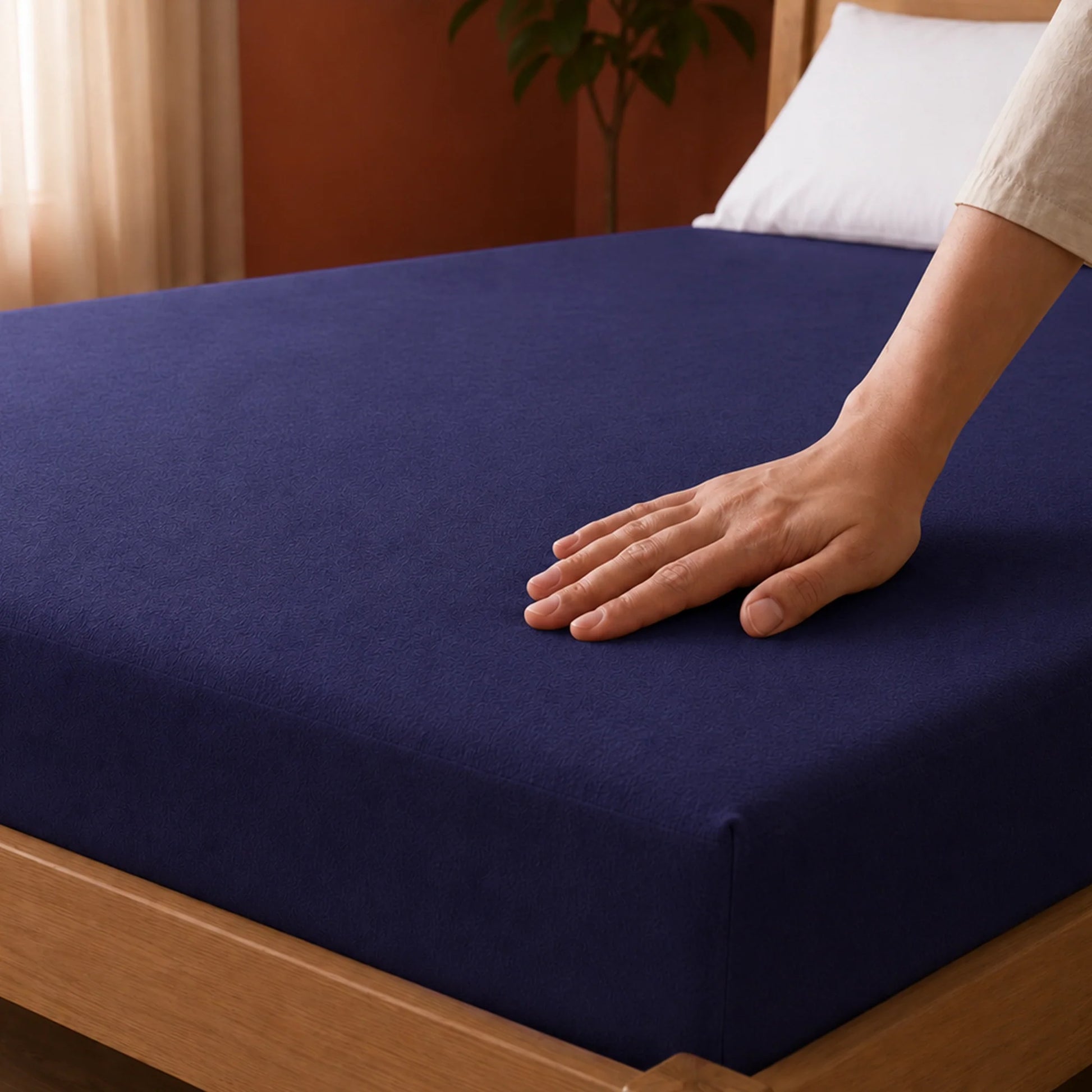 Fort - Terry Solid Mattress Protector (Navy Blue)-6