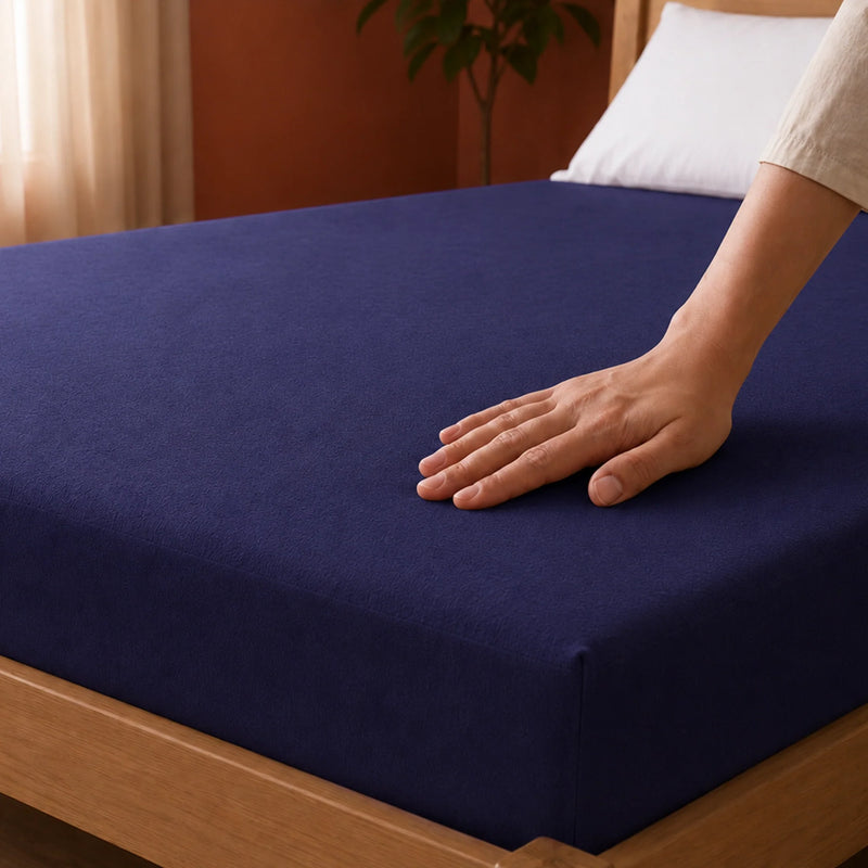 Fort - Terry Solid Mattress Protector (Navy Blue)-6