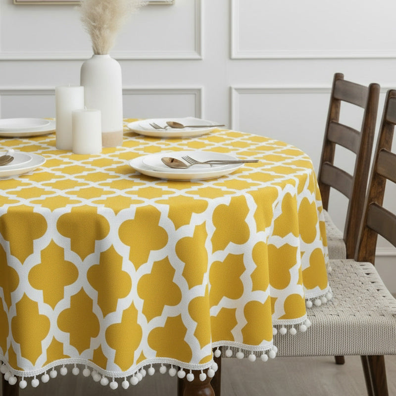 Cotton Quatrefoil Printed Dining Table Cover-18