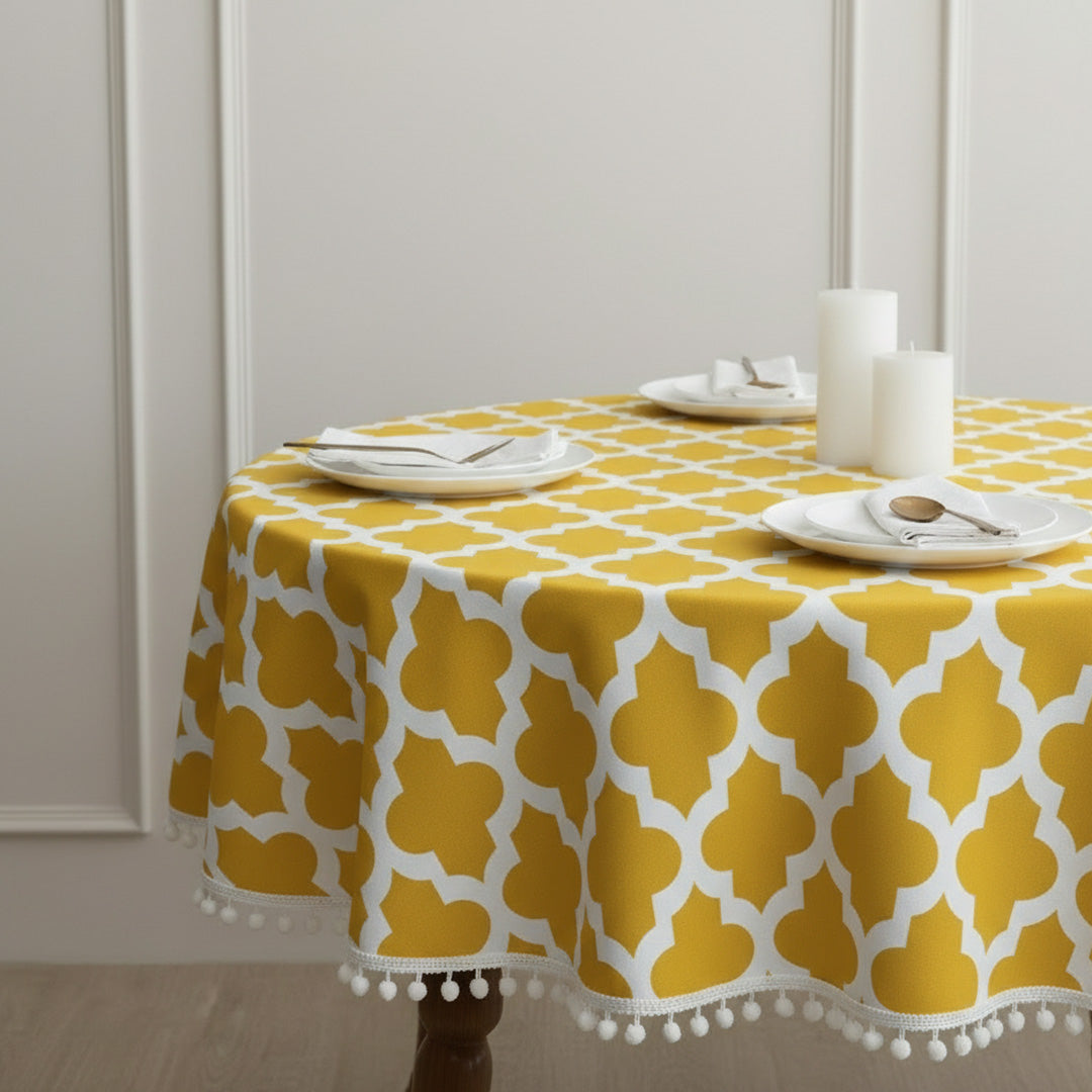 Cotton Quatrefoil Printed Dining Table Cover-19
