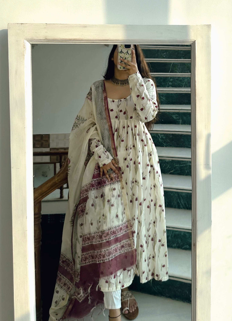 Rose Petal Set with Cotton Chanderi Dupatta