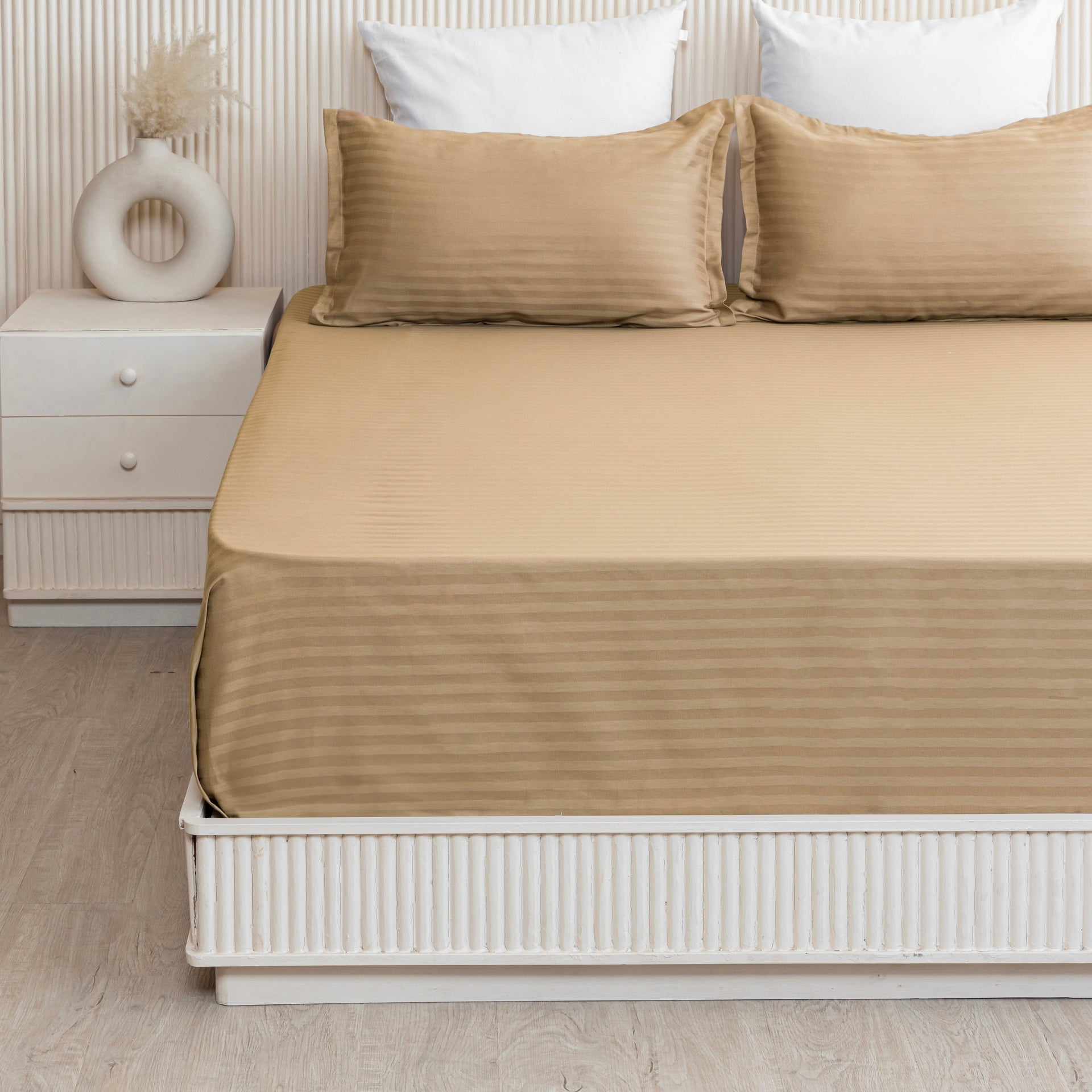 Breton Nap - Satin Stripe Bedsheet (Taupe)