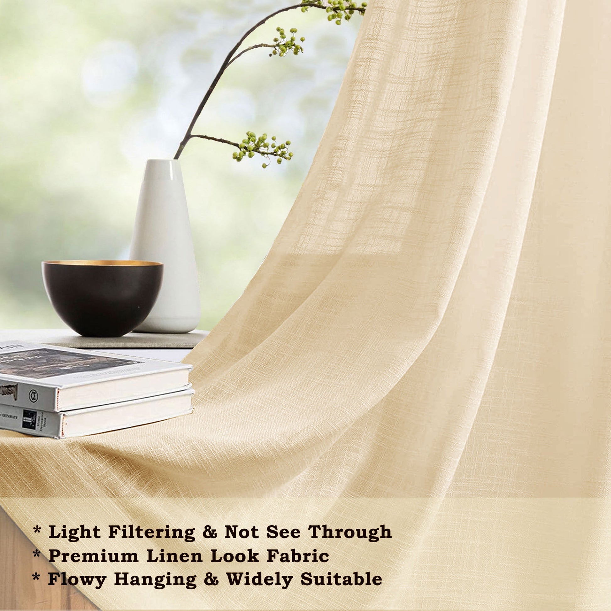 Fort Absolute - Back Tab Solid Sheer Curtain (Beige)-4