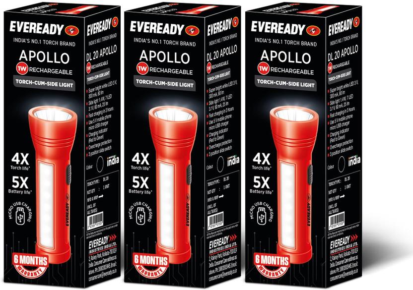 EVEREADY Apollo DL20 1W LED with Side Light Pack of 3 Torch