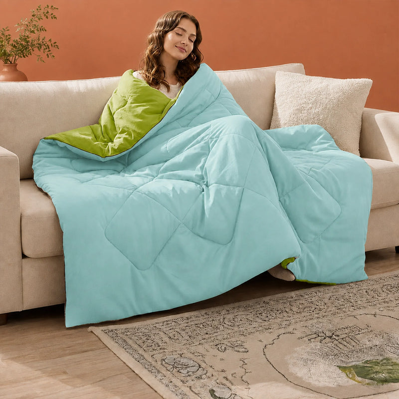 Fort - Box Stitch Duvet Comforter (Parrot Green & Aqua Green)-1