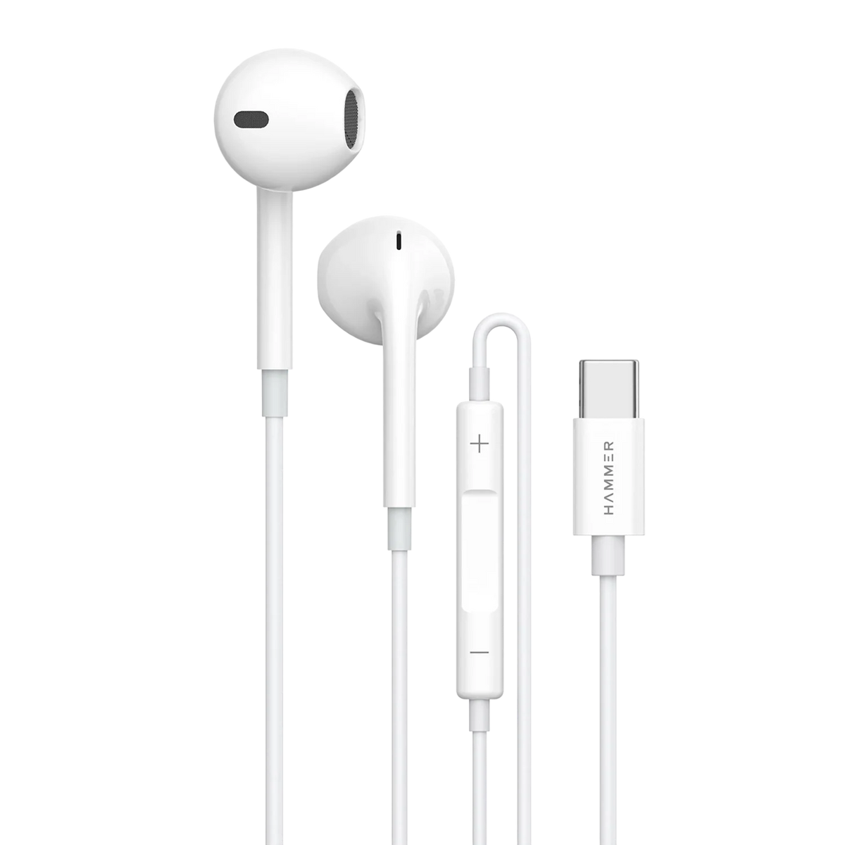 HAMMER Nova 3 Type C Earphones with 13mm Drivers, MFB Control, Ergonomic Half In-Ear Wired Earphones – White-1