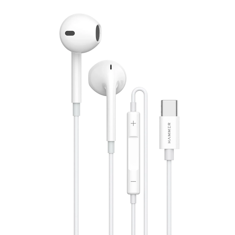 HAMMER Nova 3 Type C Earphones with 13mm Drivers, MFB Control, Ergonomic Half In-Ear Wired Earphones – White-1