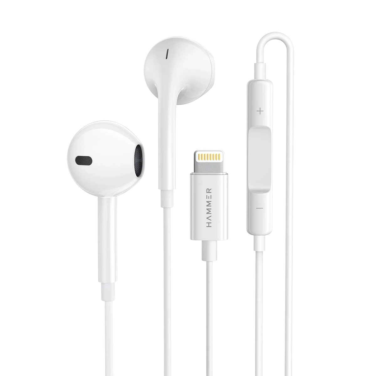 Hammer Nova 4 Lightning Earphones with Mic, Ergonomic Half In-Ear Wired Earphones for iPhones - White-1
