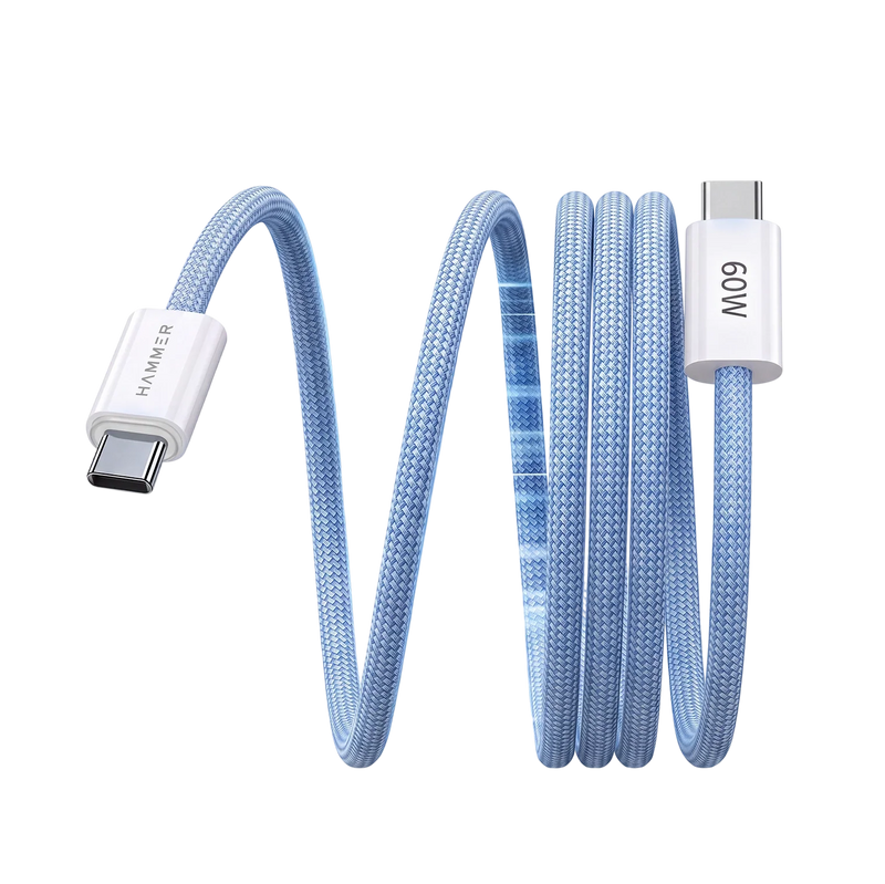 Hammer 60W Magnetic Braided USB Type-C to C Fast Charging & Data Transfer Cable, Durable Tangle Free Design (Blue)-7