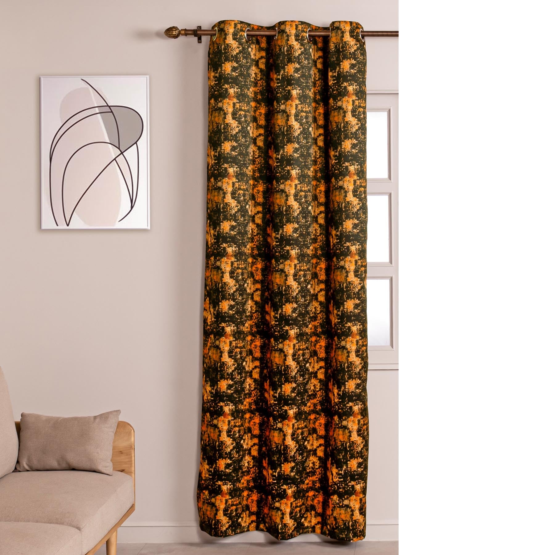 Imprimer Abstract - Digital Printed Blackout Curtain (Black & Mustard)-5