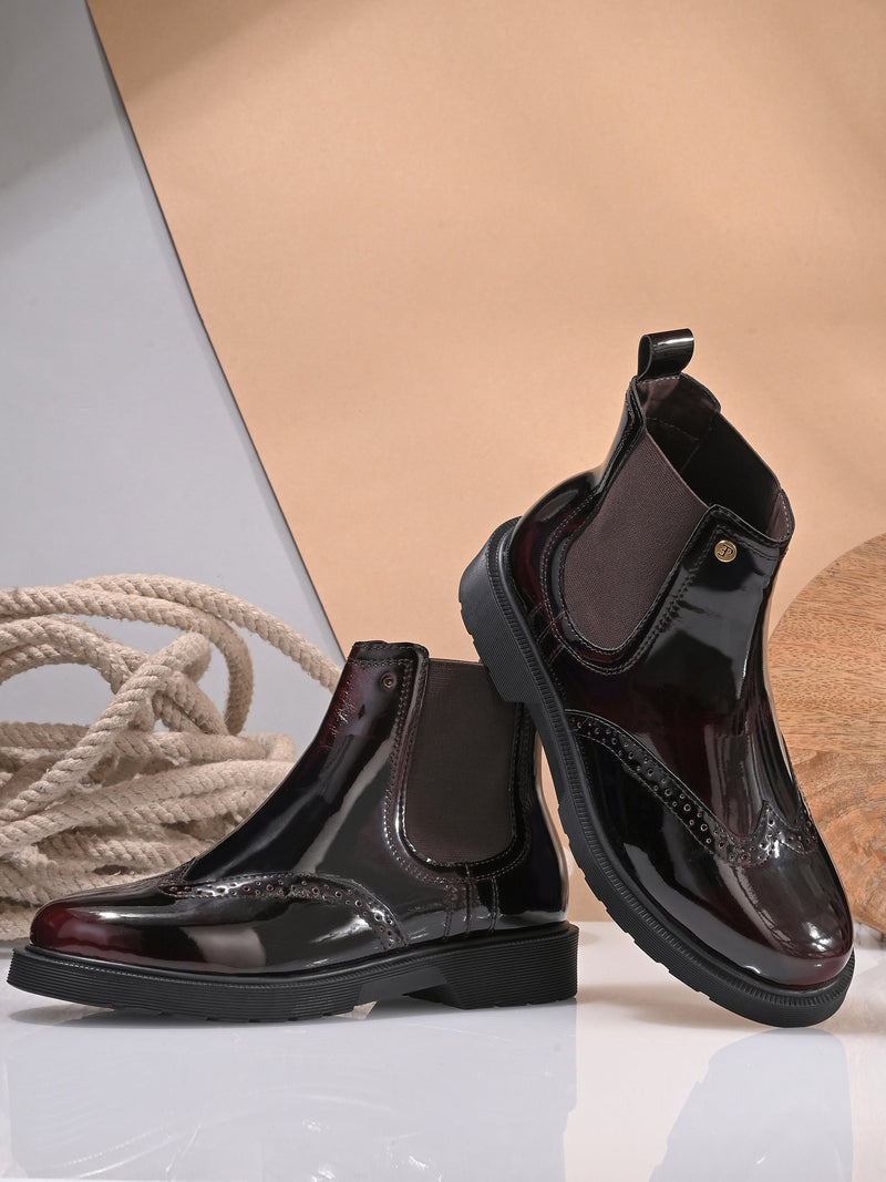 El Paso Women Wine Faux Leather Casual Chelsea Boots-8