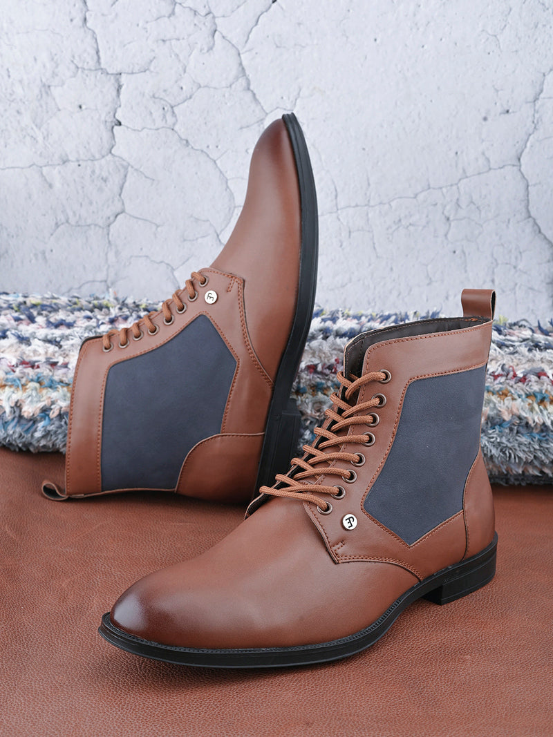 EL PASO Men Tan Faux Leather Casual Lace Up Boots-7
