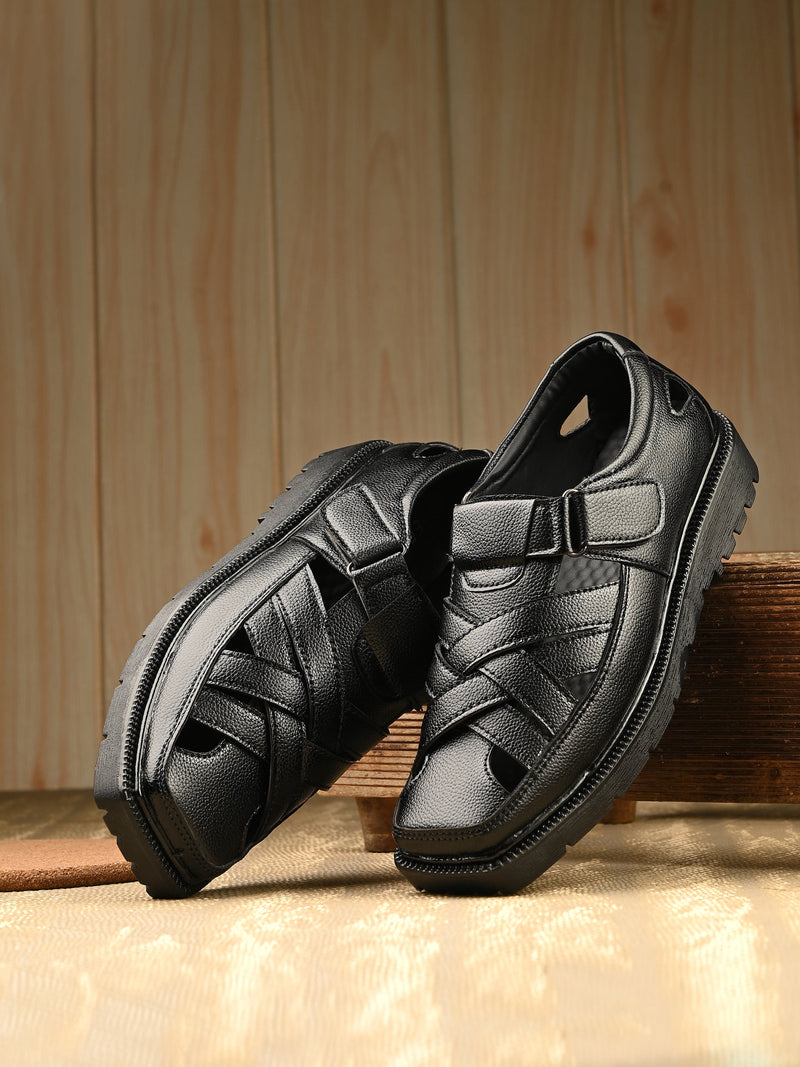 Men Shoe-Style Faux Leather Casual Slip On Sandals-6